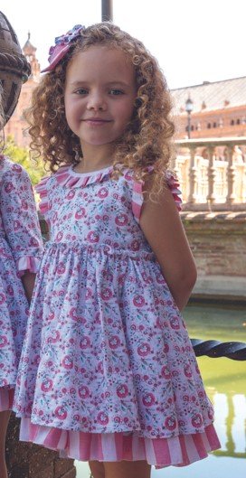 Vestido de vestir, con estampado floral en tonos rosas, y escote en espalda,para niña Dbb collection - Imagen 3