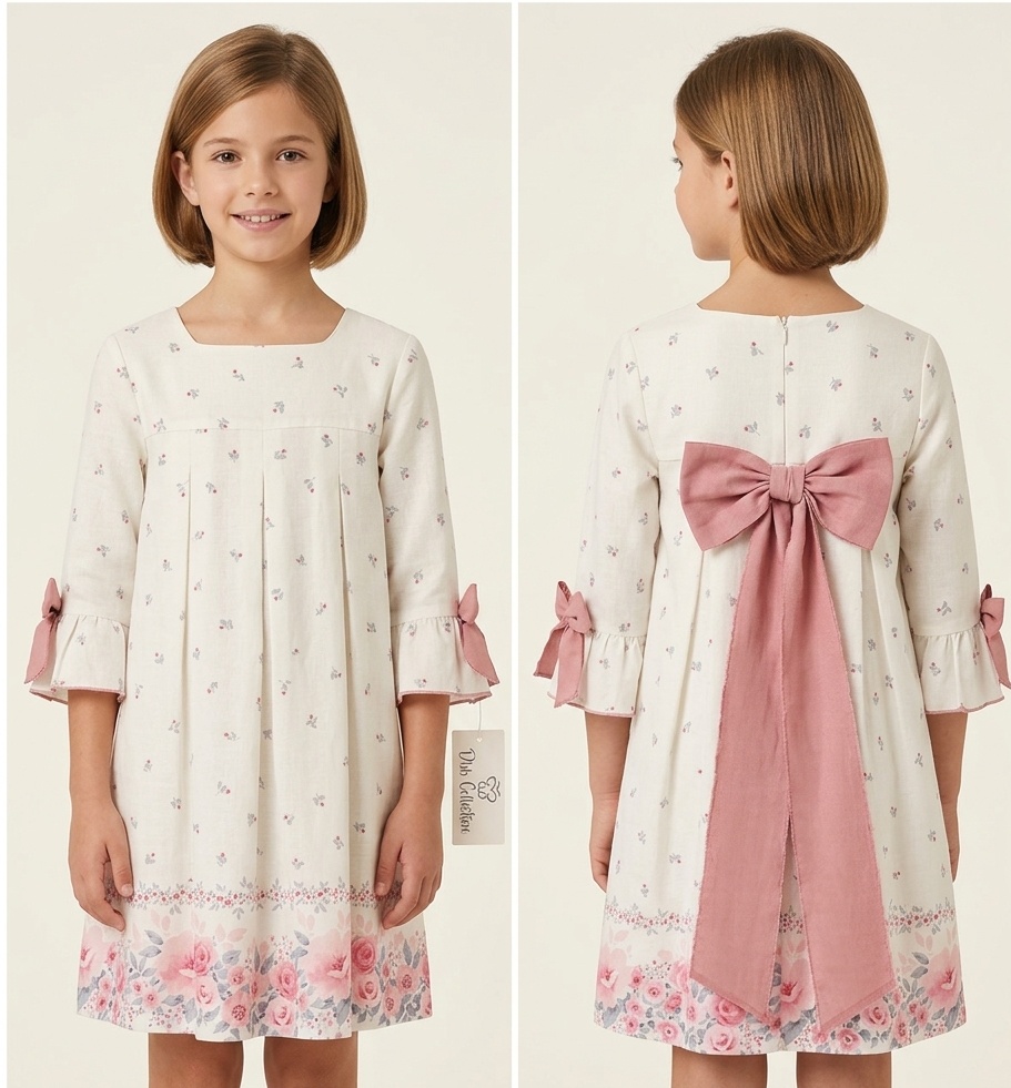Vestido ceremonia floral con gran lazo en espalda